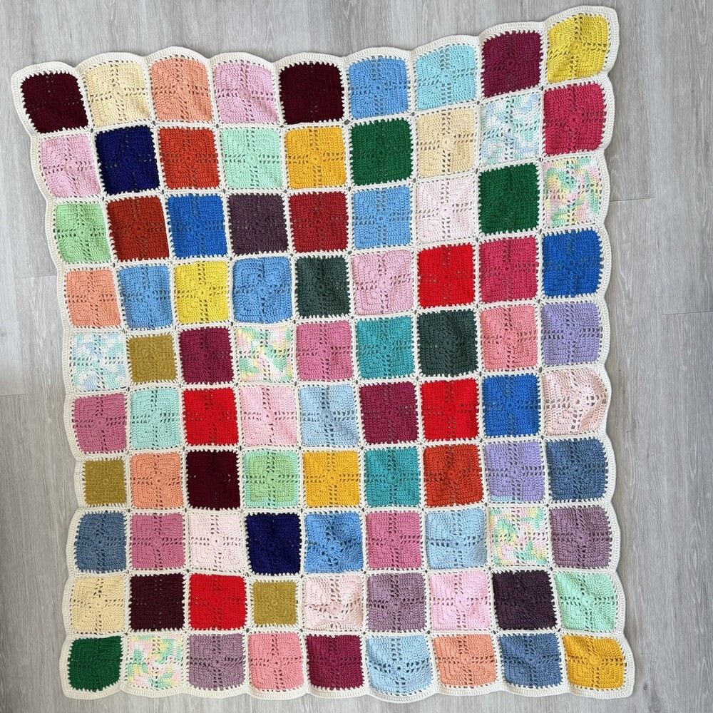 VTG Handmade GRANNY SQUARE Afghan 54" x 58" Multicolor Crochet Throw Blanket EUC - Picture 2 of 7